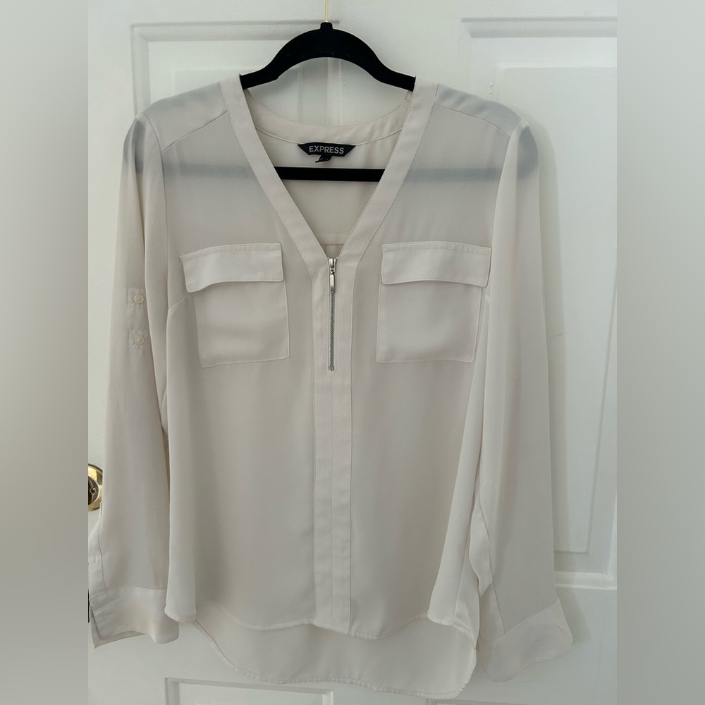 Express Women's Light Cream Zip-Front Blouse